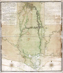Map of Louisiana and Mississippi routes of Broutin, de Verges, and Saucier