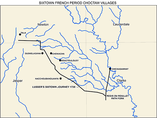 Map Sixtown French Period Choctaw Villages