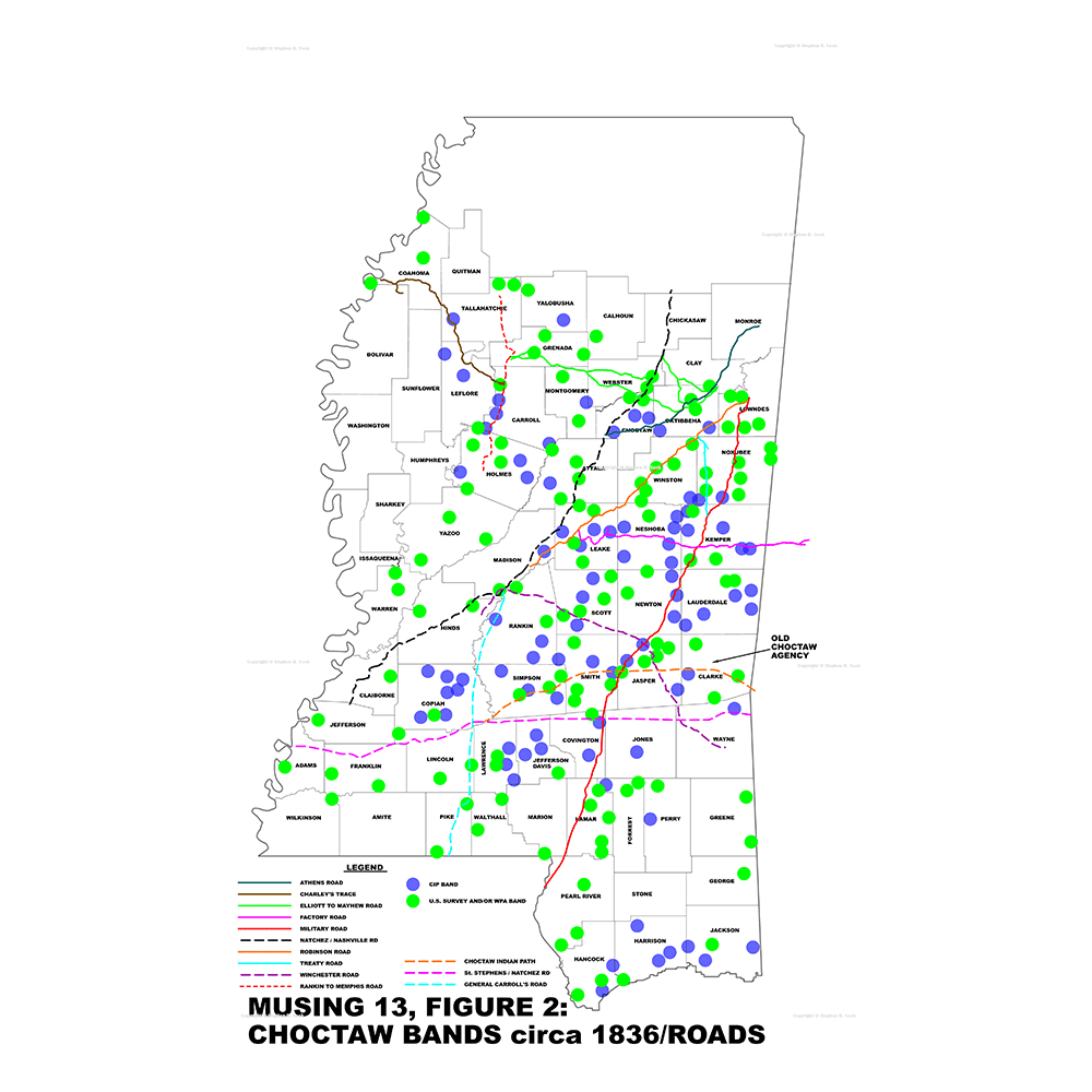 MUSING 13 FIGURE 2 - CHOCTAW BANDS circa 1836/Roads